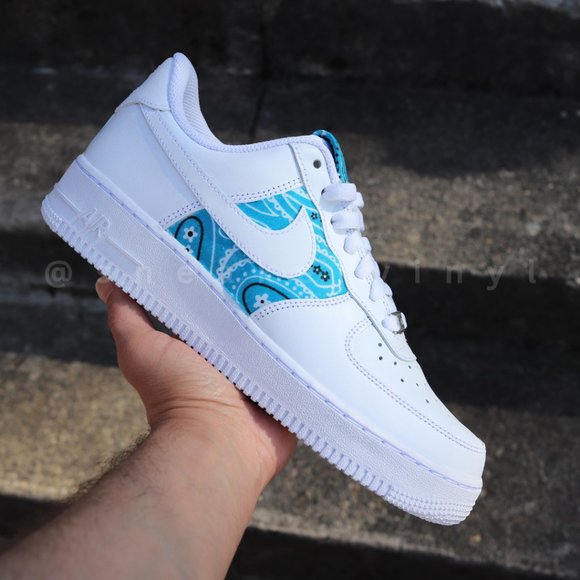 Nike Air Force 1 Low Aqua Blue Bandana Custom NWT - Picture 2 of 9